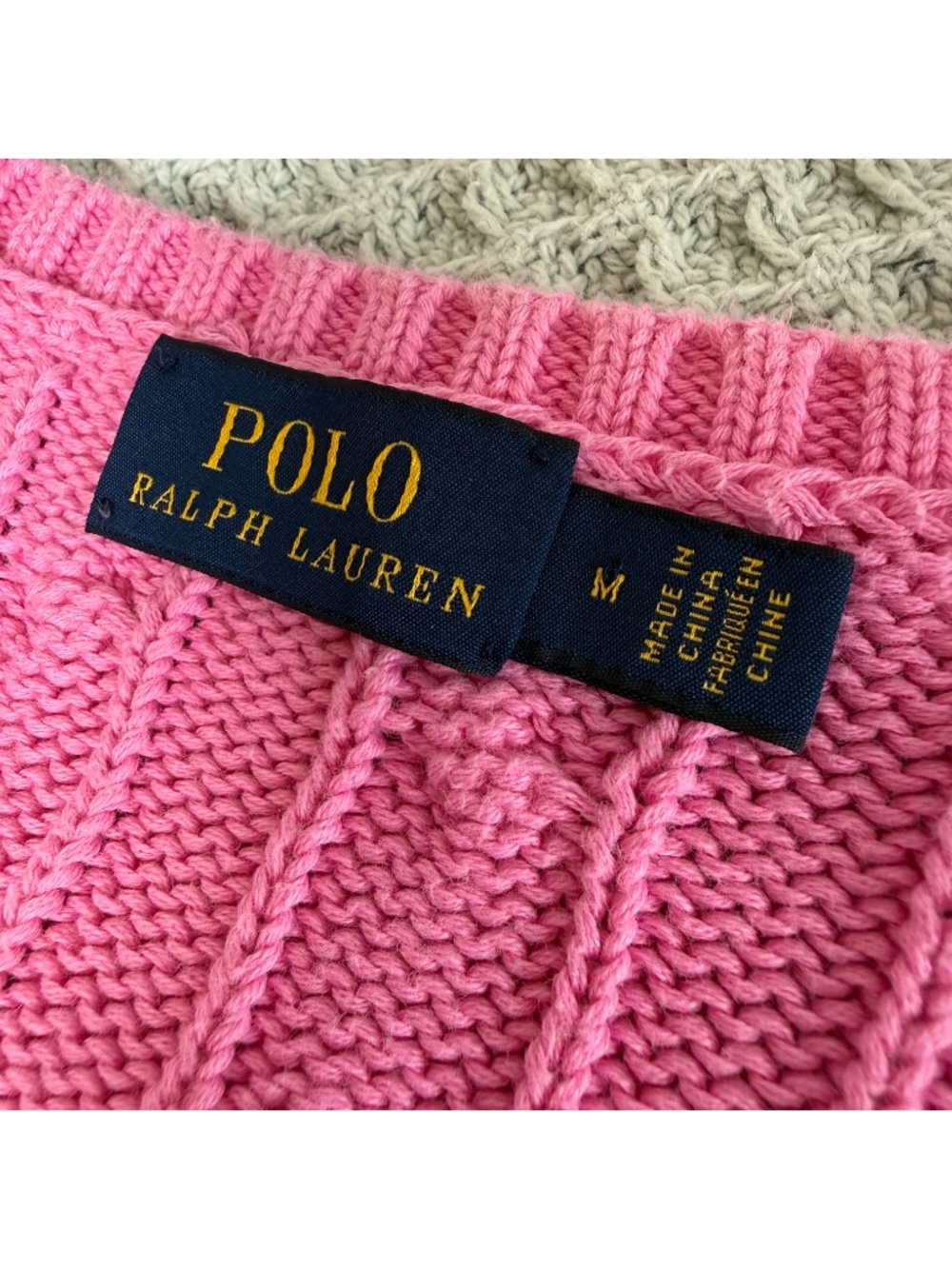 Polo Ralph Lauren V-Neck Cable Knit Sweater Womens Medium Pink Pullover Preppy - Picture 5 of 9